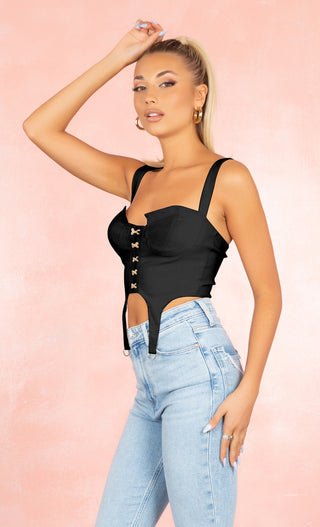 Private Show Black <br><span>Sleeveless Bustier Sweetheart Neck Garter Hook And Eye Crop Top Blouse</span>