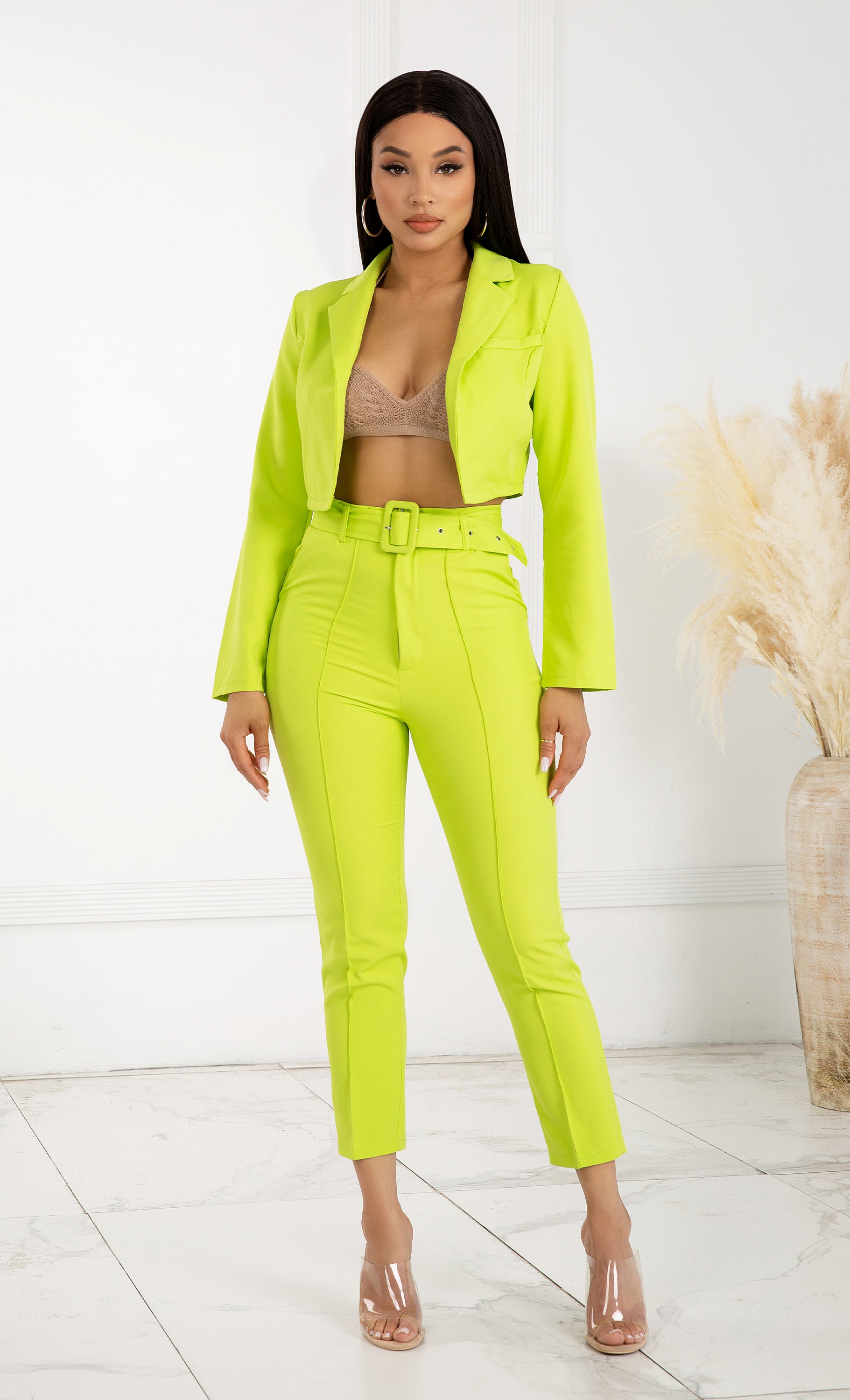 ZIAI Neon Green Zip Up High Neck Puffer Jacket | SHEIN IN