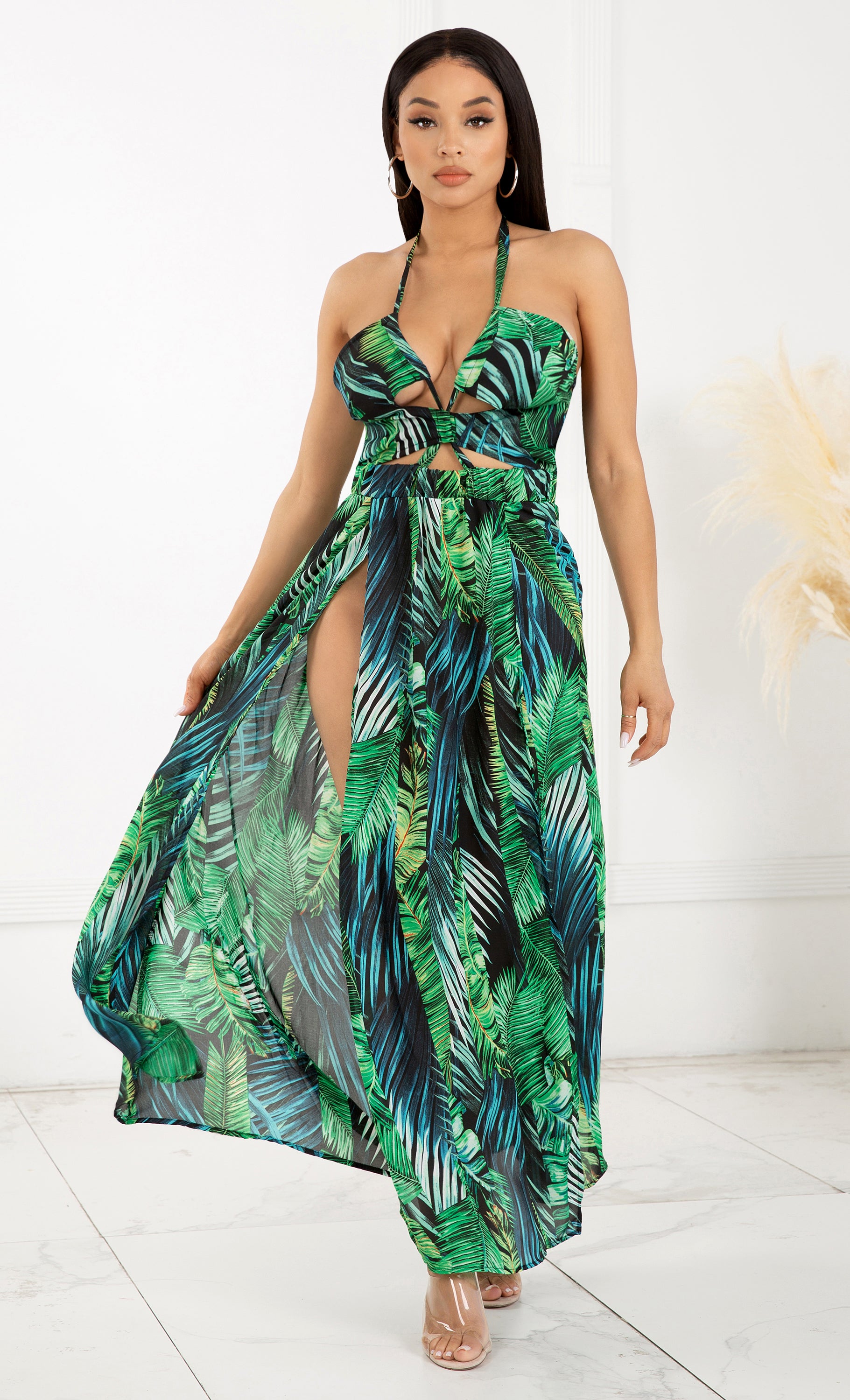 Green leaf maxi outlet dress