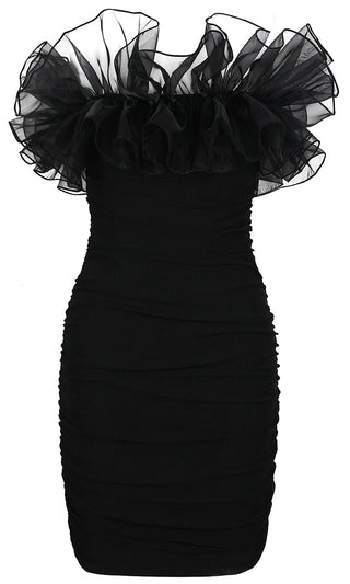 Got the Night Black Ruched Organza Bodycon Mini Dress