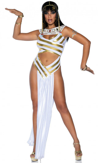 Pray To Me <br><span>White Gold Sleeveless Round Neck Cut Out Drape Panel Maxi Dress Halloween Costume</span>