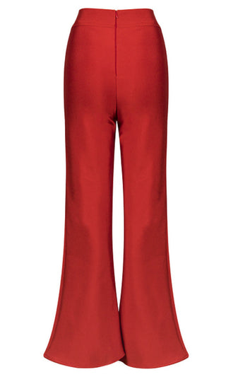 Bell Curve Red Gold Button High Waist Nautical Sailor Bandage Flare Leg Pant
