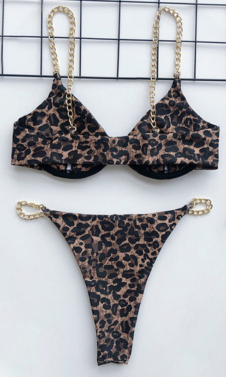 I'm All Good <br><span>  Tiger Gold Chain Underwire High Cut Brazilian Bikini Swimsuit Two Piece Set</span>