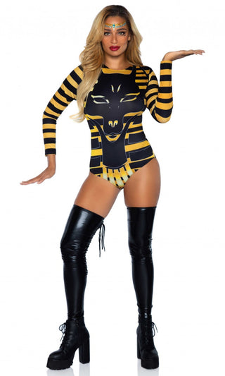 Obey Anubis <br><span>Black Gold Stripe Pattern Long Sleeve Round Neck Bodysuit Halloween Costume</span>