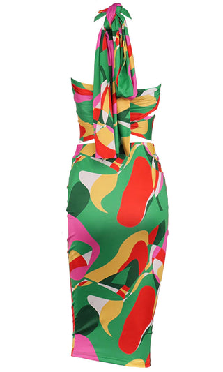 I Deserve Everything Blue Geometric Pattern Multi Way Convertible Crop Top Ruched Drawstring Bodycon Midi Skirt Two Piece Dress