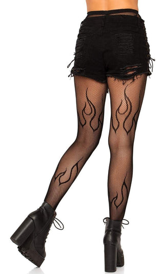 Feel My Fire <br><span>Sheer Mesh Fishnet Flame Pattern Tights Stockings</span>