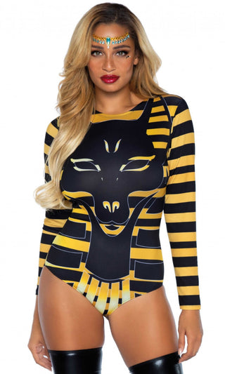 Obey Anubis <br><span>Black Gold Stripe Pattern Long Sleeve Round Neck Bodysuit Halloween Costume</span>