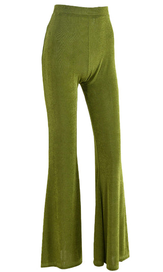 Good Vibes Green Only High Waist Stretch Bell Bottom Flare Elastic Waist Pants