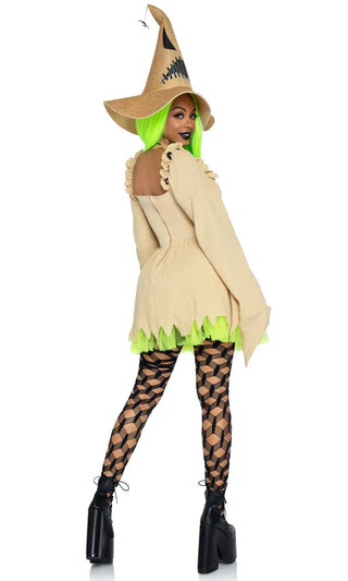 Witchy Woman <br><span>Black Spider Beige Waist Cincher Neon Green Ruffle Long Sleeve A Line Mini Dress 3 Piece Costume</span>