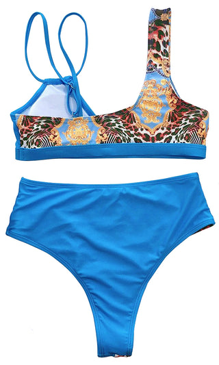 Catch The Breeze <br><span> Animal Pattern Sleeveless V Neck Double Strap Crop Top High Waist Two Piece Swimsuit Bikini </span>