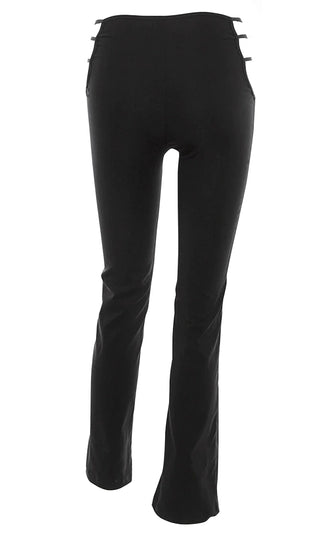 Feel The Moment Black Flare Leg Cut Out Hips Strappy Pants