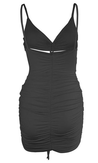 Just For Tonight Sleeveless Spaghetti Strap V Neck Cut Out Ruched Bodycon Mini Dress