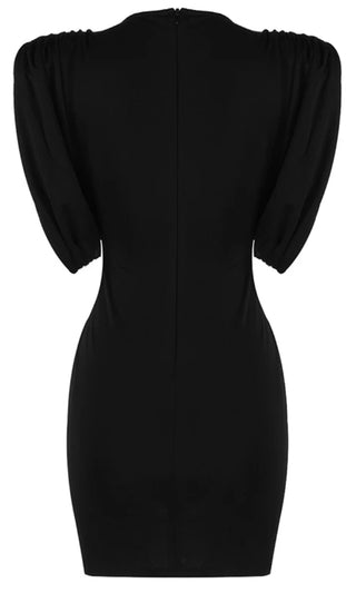With Or Without You Black Muscle Statement Shoulder Pad Ruched Sleeveless Bodycon Tee Shirt Mini Dress