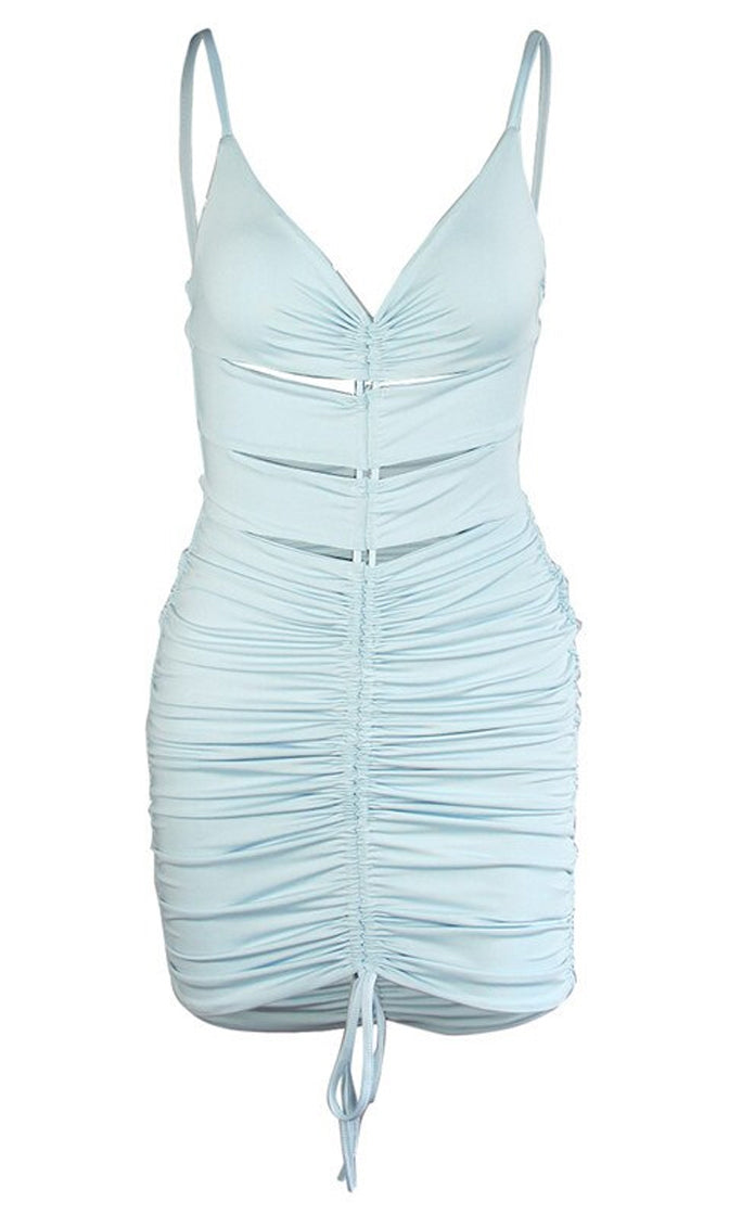 Just For Tonight Sleeveless Spaghetti Strap V Neck Cut Out Ruched Body ...