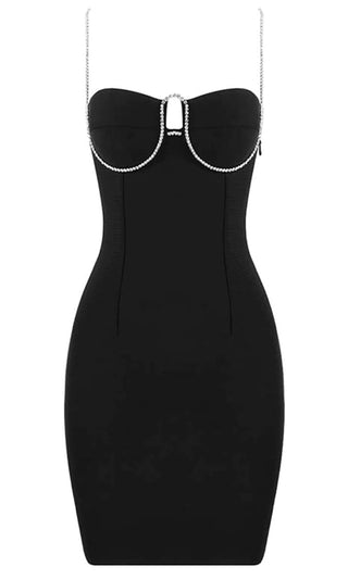High Class Fame <br><span>Black Sleeveless Rhinestone Spaghetti Strap Sweetheart Neckline Cut Out Bustier Bodycon Mini Dress</span>