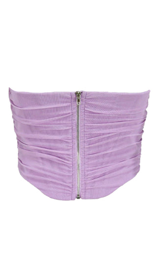 Pour The Wine Lavender Sheer Mesh Draped Strapless Pointy Bustier Corset Crop Top