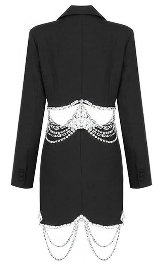 Chain Of Events <br><span>Rhinestone Chain Drape Long Sleeve Crop Blazer Jacket Mini Skirt Two Piece Dress Set</span>