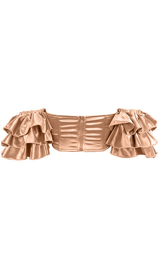 Moment By Moment Short Sleeve Ruffle Off The Shoulder V Neck Bustier Crop Top Blouse - 2 Colors Available