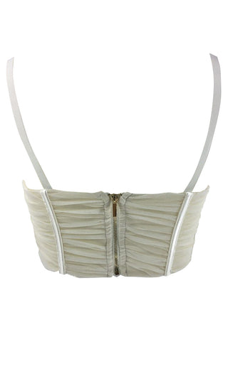 So Dope <br><span>Ivory Mesh Sleeveless V Neck Ruched Lace Up Bustier Crop Top</span>