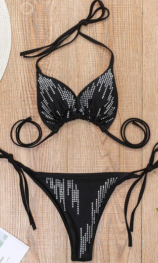 Hot in Havana <br><span> Black Rhinestone Sparkle Triangle Top Brazilian Bikini Two Piece Swimsuit </span>