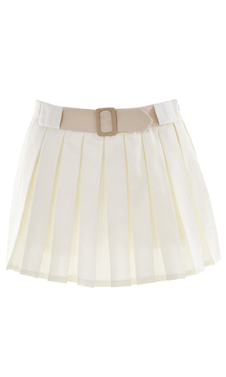 Kick It With Me <br><span>Dark Bue Pleated Flare Contrast Belted Waist Casual A Line Mini Skirt</span>