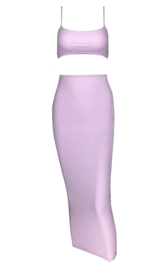Press Release Light Pink Sleeveless Spagheti Strap Scoop Neck Crop Top Bodycon Midi Two Piece Dress