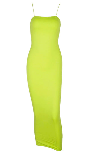Home Run Neon Green Sleeveless Spaghetti Strap Square Neck Bodycon Maxi Dress