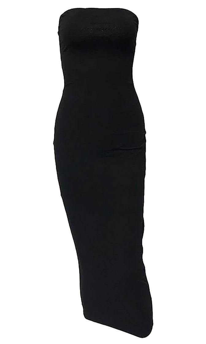 Stepping Out Of Line Black Strapless Bodycon Midi Dress – Indie XO