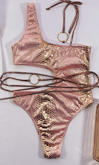 Gold Coast Metallic High Waisted Bikini Bottoms in Rose Gold