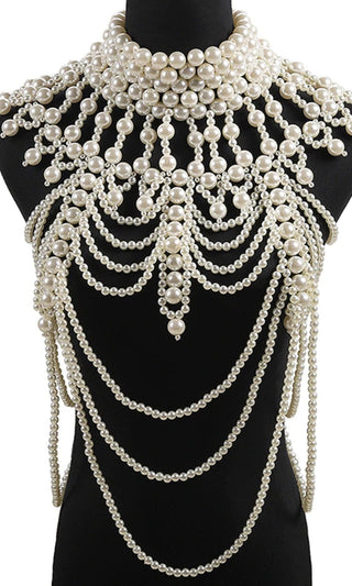Luxe Queen White Pearl Choker Collar Necklace Jewelry Bolero Dress Topper