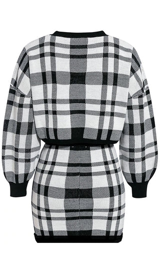 Stepping Up My Style <br><span>Black White Plaid Pattern Long Sleeve Crew Neck Crop Top Mini Skirt Two Piece Dress</span>