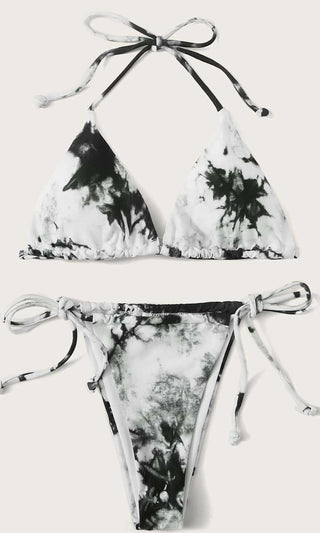In The Water <br><span> Tie Dye Spaghetti Strap Triangle Top High Cut Brazilian Two Piece Bikini Swimsuit </span>