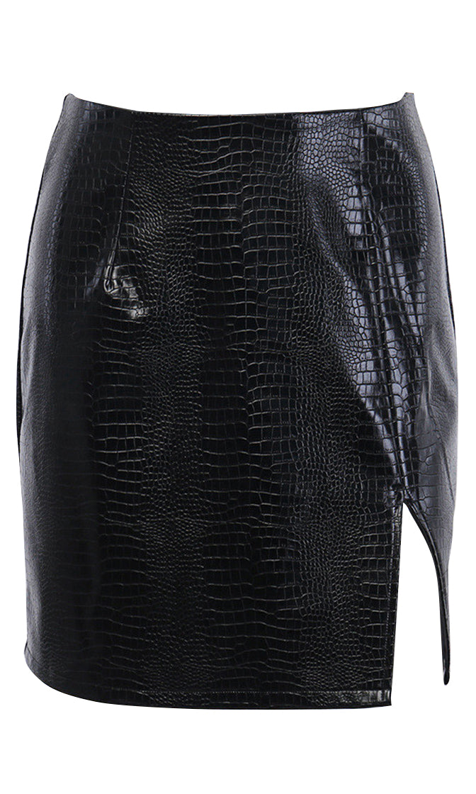 Crocodile Embossed Leather Mini Skirt