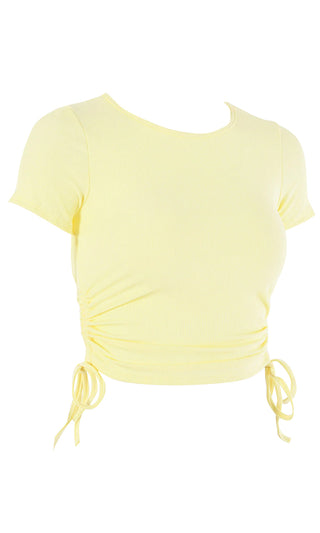 Cut Your Ties<br><span> Ribbed Short Sleeve Crew Neck Side Ruching Crop Tee Shirt Top </span>