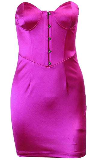 Midnight Moment Fuchsia Pink Strapless Bustier Hook Closure Bodycon Mini Dress