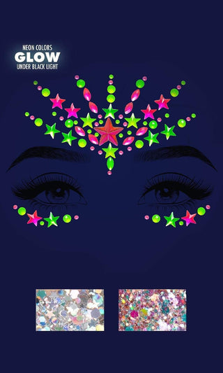 Starry Vibes Multicolor Star Pattern Rhinestone Jewel Adhesive Face and Body Stickers