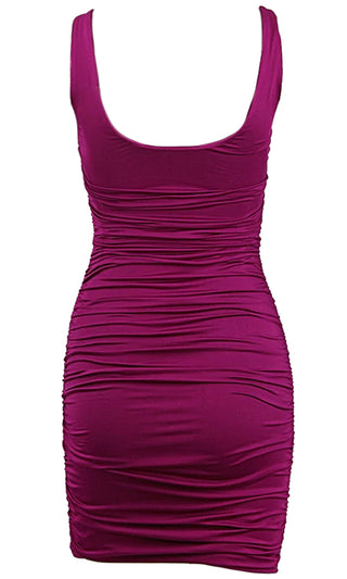 Midnight Intrigue Purple Sleeveless Plunge V Neck Lace Up Ruched Bodycon Mini Dress