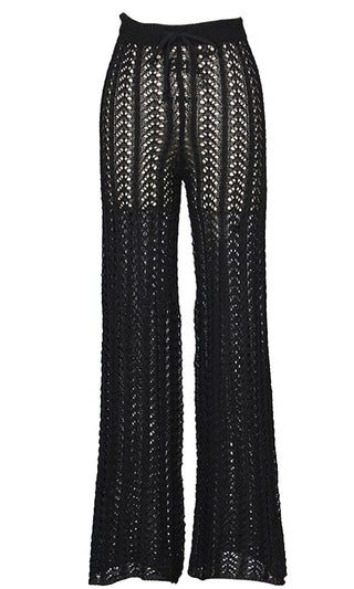 Bohemian Chic <span><br>Neon Yellow High Waisted Crochet Knit Drawstring Sheer Flare Pants</span>