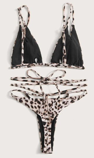 Beach Treat <br><span> Crisscross Spaghetti Strap Triangle Top Tie Side Thong Bikini Two Piece Swimsuit </span>