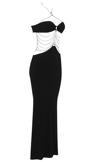 Chain Of Command <br><span>Black Sleeveless Bandeau Halter Draped Chains Cut Out Backless Maxi Dress</span>
