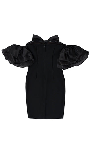 Rooftop Rendezvous <br><span>Black Short Puffed Sleeve Off The Shoulder Bow Bodycon Bandage Mini Dress</span>