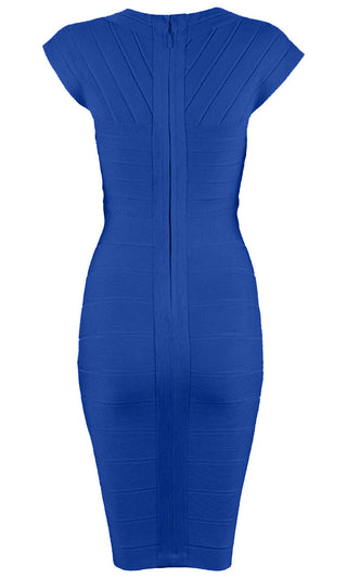 Love Struck Blue Cap Sleeve V Neck Bodycon Bandage Mini Dress - Inspired by Miranda Kerr