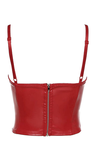 Hot Temps <br><span>Red Spaghetti Strap Faux Leather PU Sleeveless V Neck Pointy Hem Bustier Top</span>