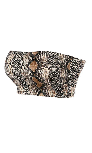 Draw Attention Brown Python Snake Pattern Strapless Crop Tube Top