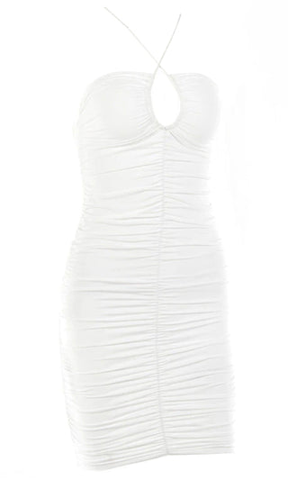 Feel The Passion White Sleeveless Spaghetti Strap Ruched Crop Cut Out Tie Back Keyhole Bodycon Mini Dress