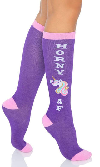 Unicorn Queen <br><span>Purple Two Tone Unicorn Horny AF Socks </span>