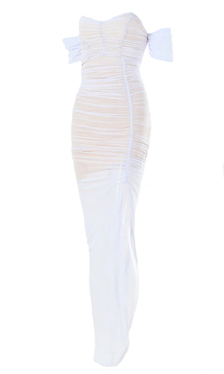 Feeling Sultry White Sheer Mesh Ruched Short Sleeve Off The