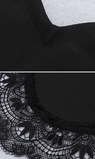 Hold Me Back Black Strapless V Neck Side Slit Lace Trim Asymmetric Bodycon Bandage Midi Dress