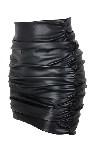 Body Rock Black PU Faux Leather High Waist Ruched Mini Bodycon Skirt