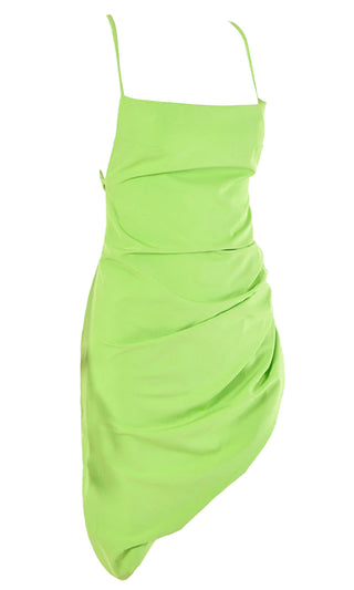 One More Second Light Green Sleeveless Spaghetti Strap Backless Square Neck Ruched Asymmetric Mini Dress